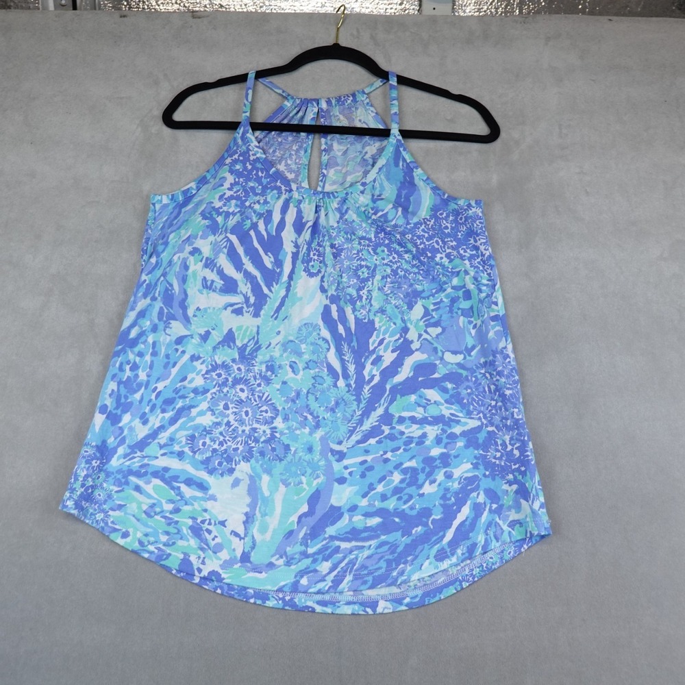 Lilly Pulitzer Lacy Tank Top Blue Floral Women XXS Keyhole Back